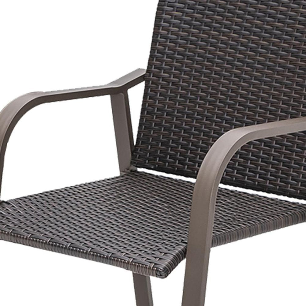 Set of Two 28" Brown Aluminum Outdoor Counter Height Bar Chairs with Footrest