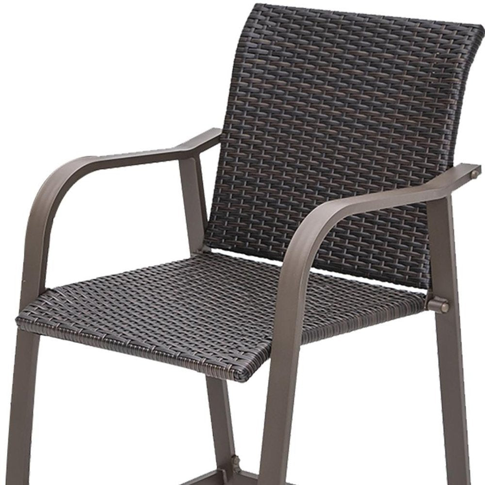 Set of Two 28" Brown Aluminum Outdoor Counter Height Bar Chairs with Footrest