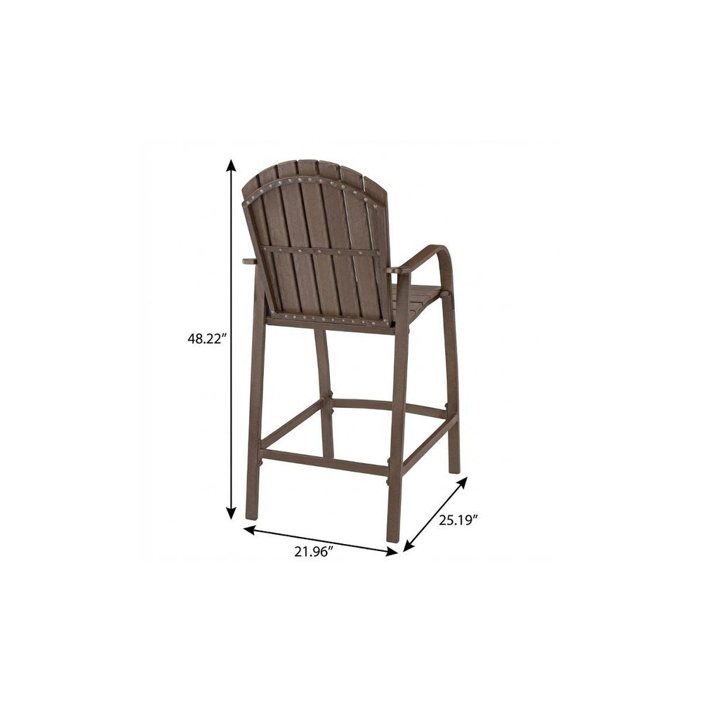 Set of Two 28" Brown Aluminum Outdoor Bar Height Chairs with Footrest