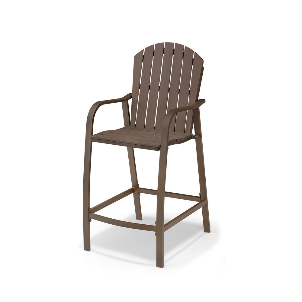 Set of Two 28" Brown Aluminum Outdoor Bar Height Chairs with Footrest