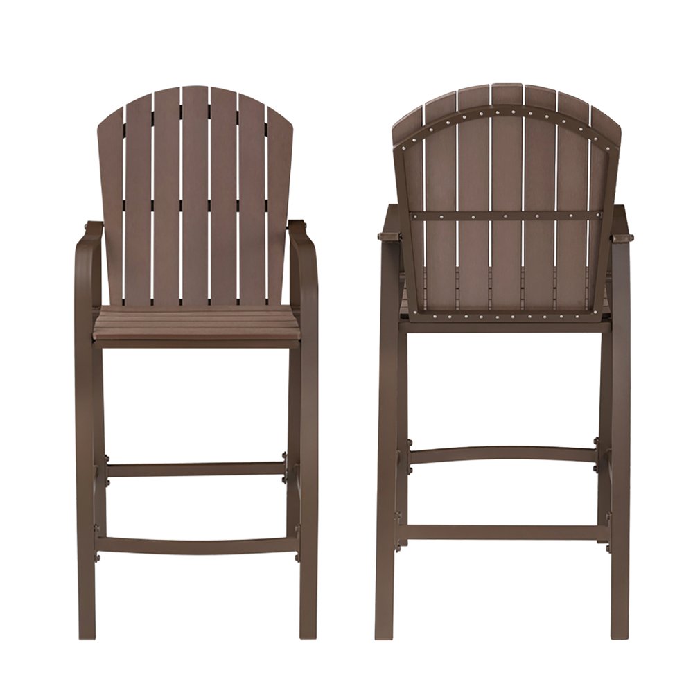 Set of Two 28" Brown Aluminum Outdoor Bar Height Chairs with Footrest