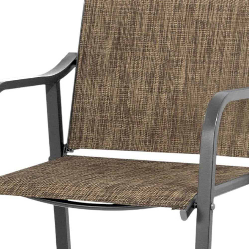 Set of Two 28" Gray and Brown Steel Outdoor Bar Height Chairs with Footrest
