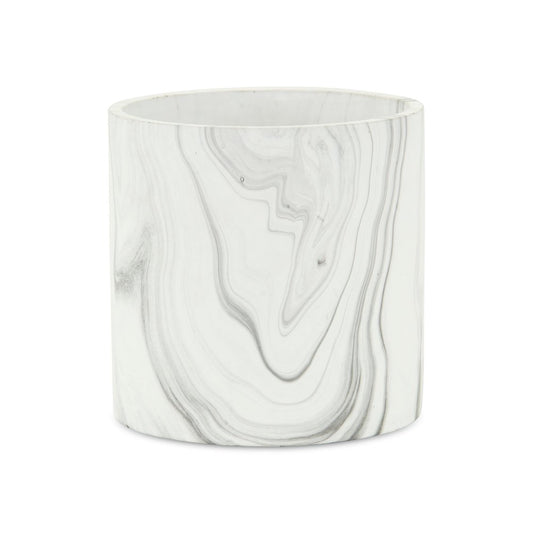 5" White and Gray Marbleized Ceramic Indoor Outdoor Round Pot Planter