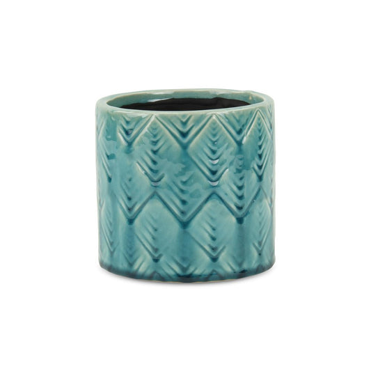 Turquoise Ceramic 22 Ounce Geometric Round Distressed Pot Planter
