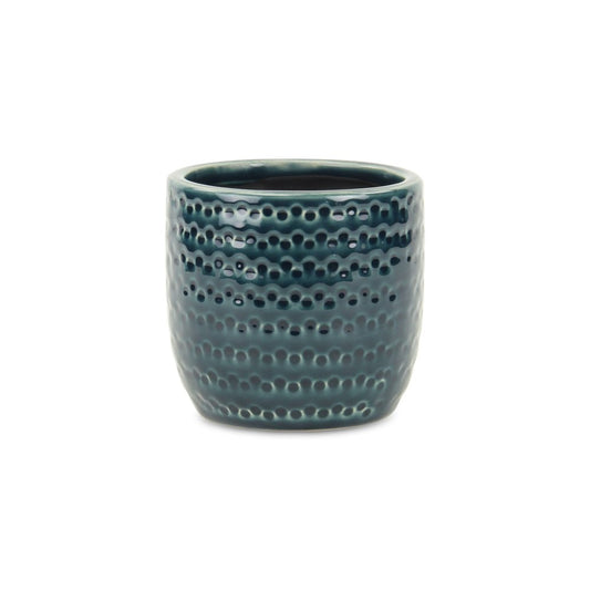 Teal Blue Ceramic 17 Ounce Dotted Round Distressed Pot Planter