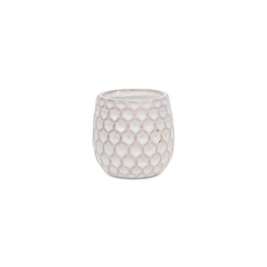 White Ceramic 5 Ounce Geometric Round Distressed Pot Planter
