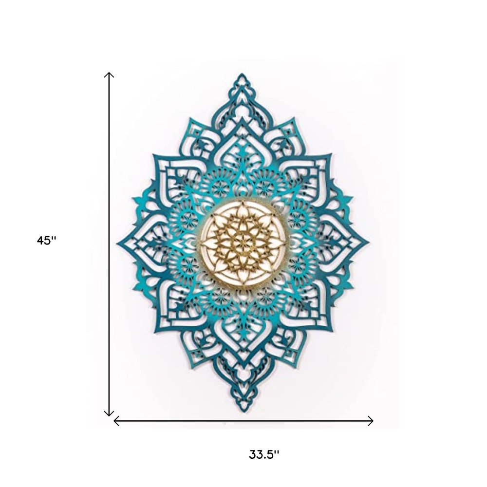 Turquoise And Gold Solid Wood Geometric Shapes Wall Decor