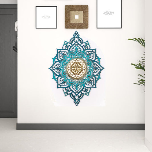 Turquoise And Gold Solid Wood Geometric Shapes Wall Decor