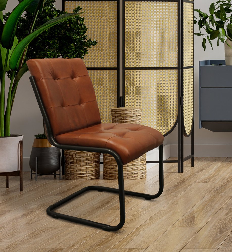 Tufted Cinnamon and Black Upholstered Leather Dining Side Chair