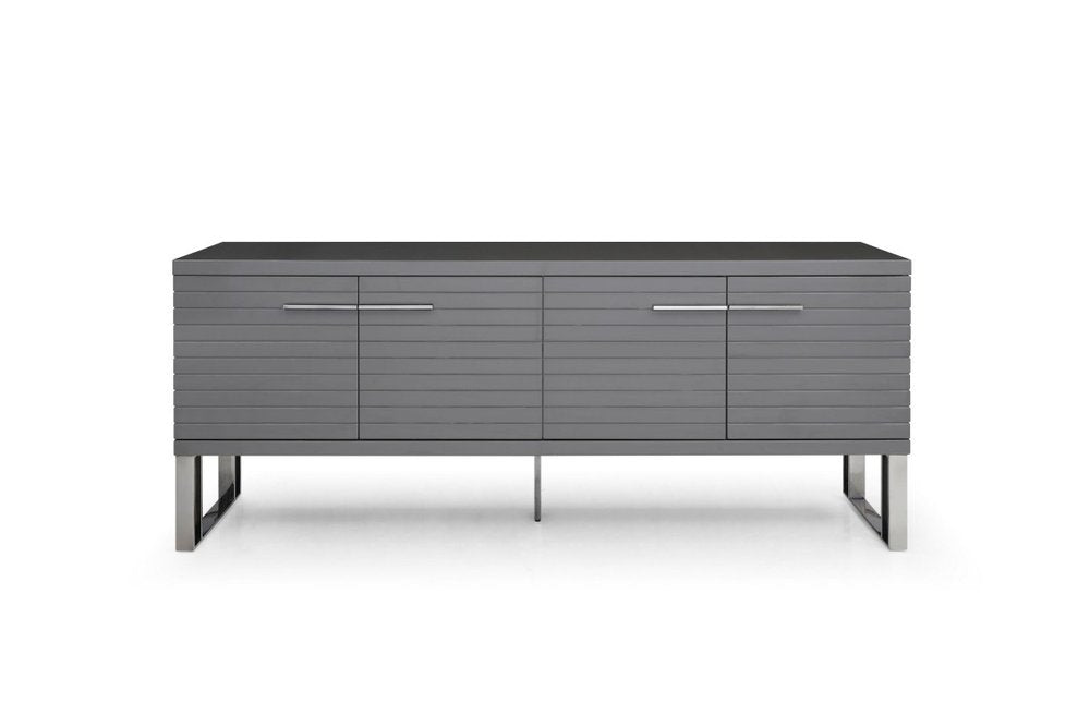 79" Gray Solid Wood Ribbed Texture Buffet Table with Four Doors