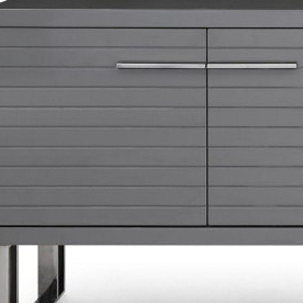 79" Gray Solid Wood Ribbed Texture Buffet Table with Four Doors
