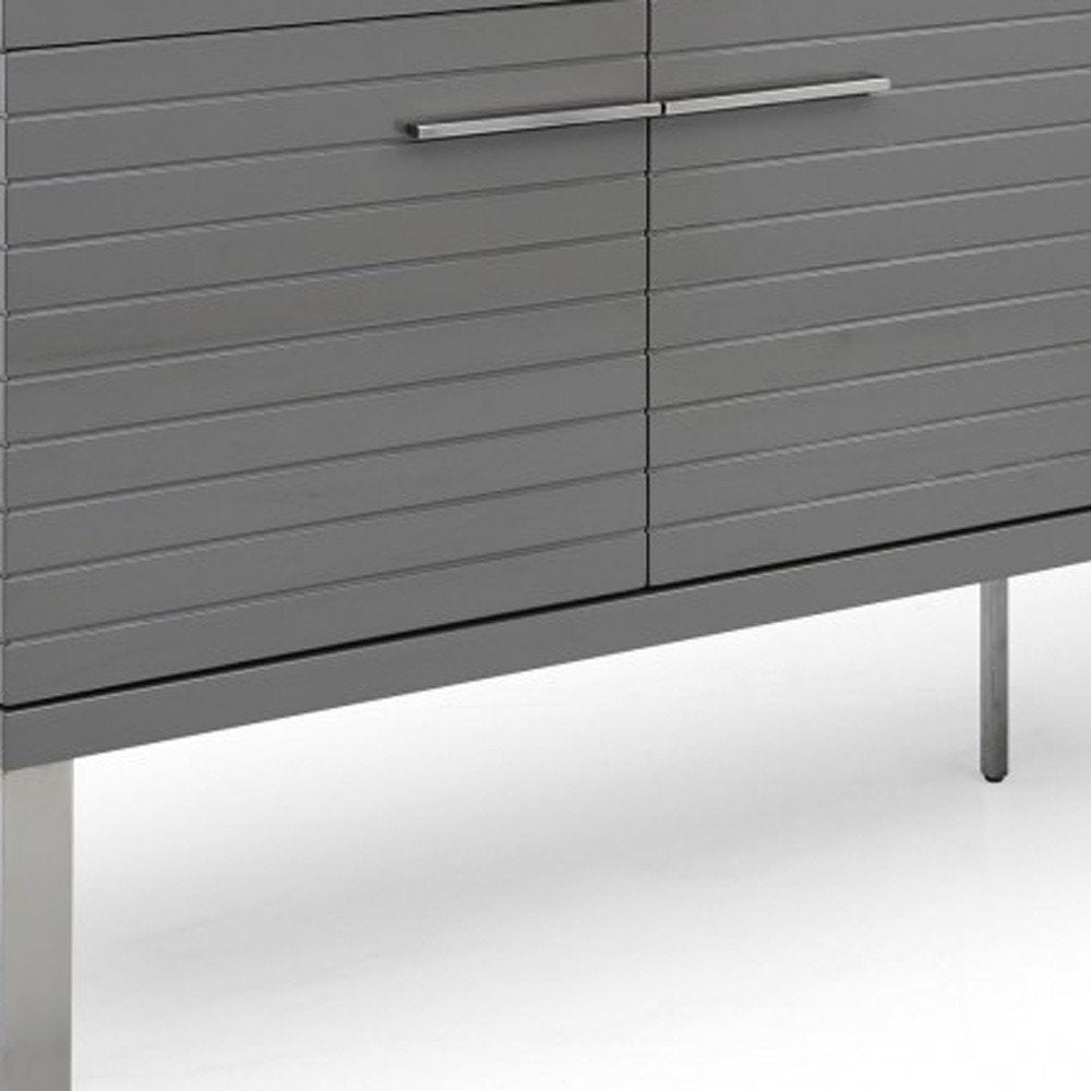 79" Gray Solid Wood Ribbed Texture Buffet Table with Four Doors