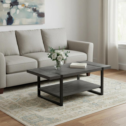 47" Black Coffee Table With Shelf