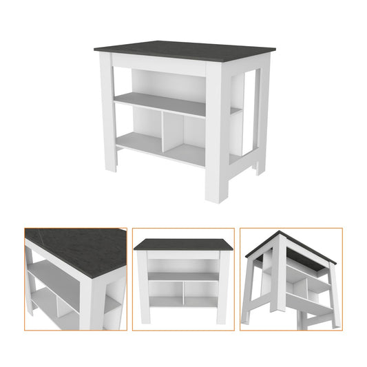 35" X 41" White Stainless Steel and Wood Counter And Utility Cabinet Utility Sink