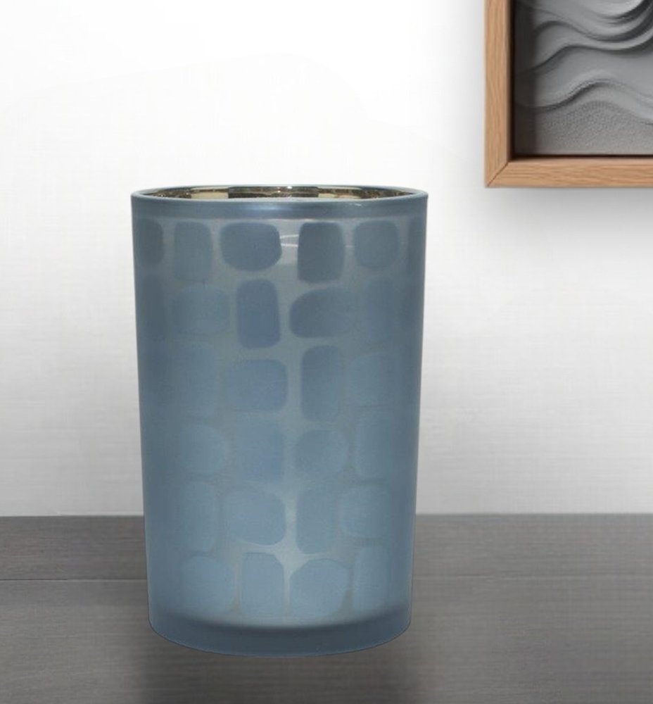 Set of Two Navy Blue Abstract Glass Tabletop Tealight Candle Holders
