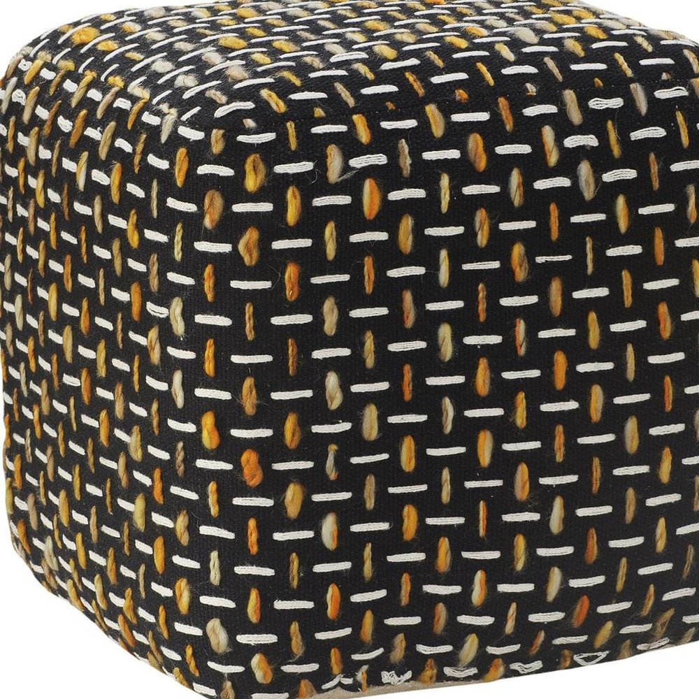 16" Black Fabric Geometric Pouf Ottoman