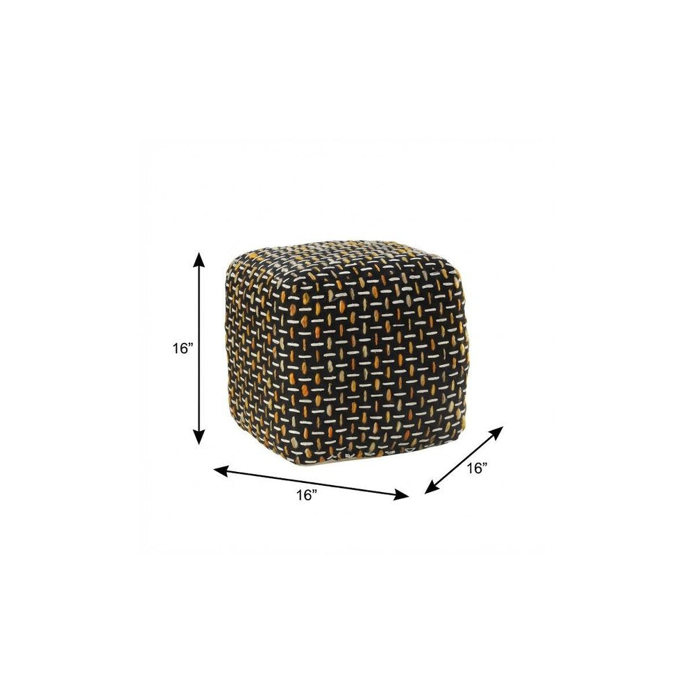 16" Black Fabric Geometric Pouf Ottoman