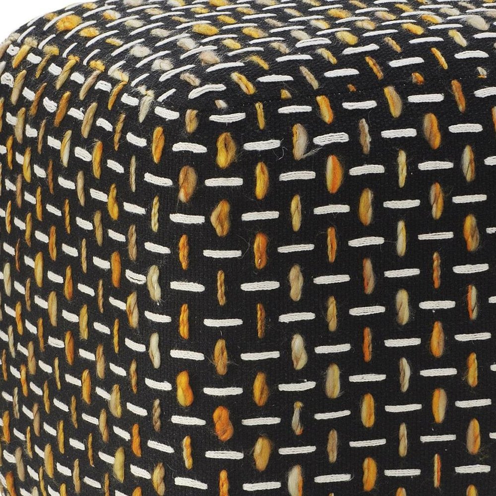 16" Black Fabric Geometric Pouf Ottoman
