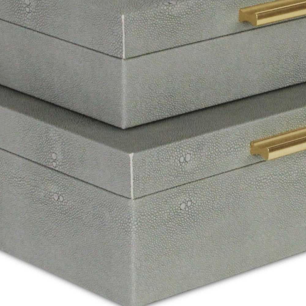 12" Set Of Two Gray Solid Wood Jewelry Box With Decorative Hardware
