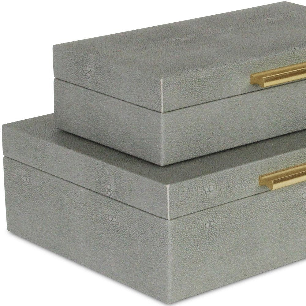 12" Set Of Two Gray Solid Wood Jewelry Box With Decorative Hardware