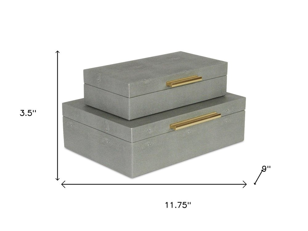 12" Set Of Two Gray Solid Wood Jewelry Box With Decorative Hardware