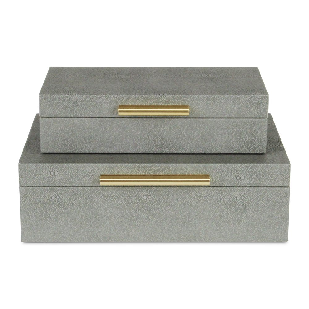 12" Set Of Two Gray Solid Wood Jewelry Box With Decorative Hardware