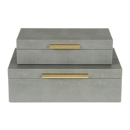 12" Set Of Two Gray Solid Wood Jewelry Box With Decorative Hardware