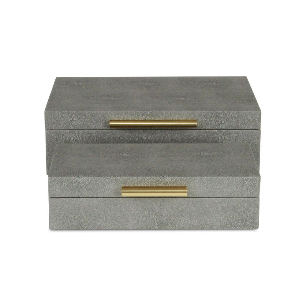 12" Set Of Two Gray Solid Wood Jewelry Box With Decorative Hardware