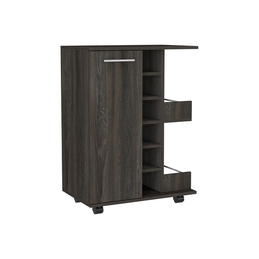 Set of Two Espresso and Black Wood Floor Shelf Furniture Set