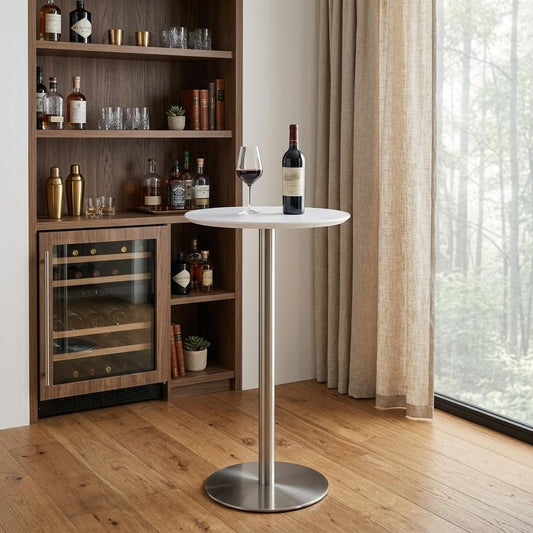 26" White and Silver Rounded Steel Bar Table