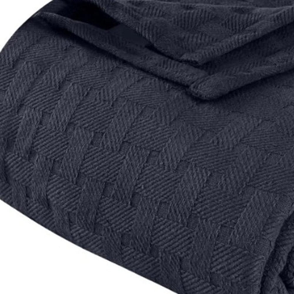 Twin Navy Blue Cotton Plain Weave Geometric Blanket