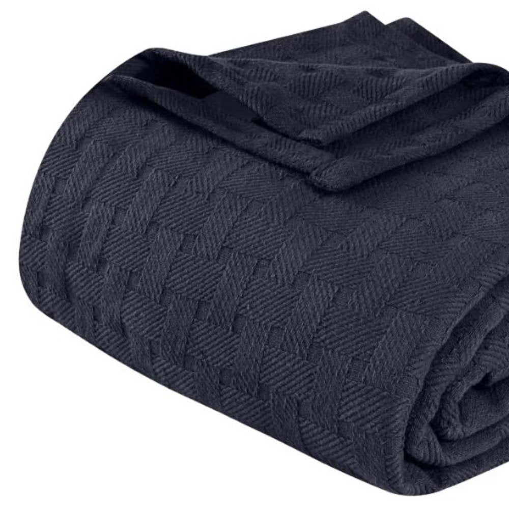 Twin Navy Blue Cotton Plain Weave Geometric Blanket