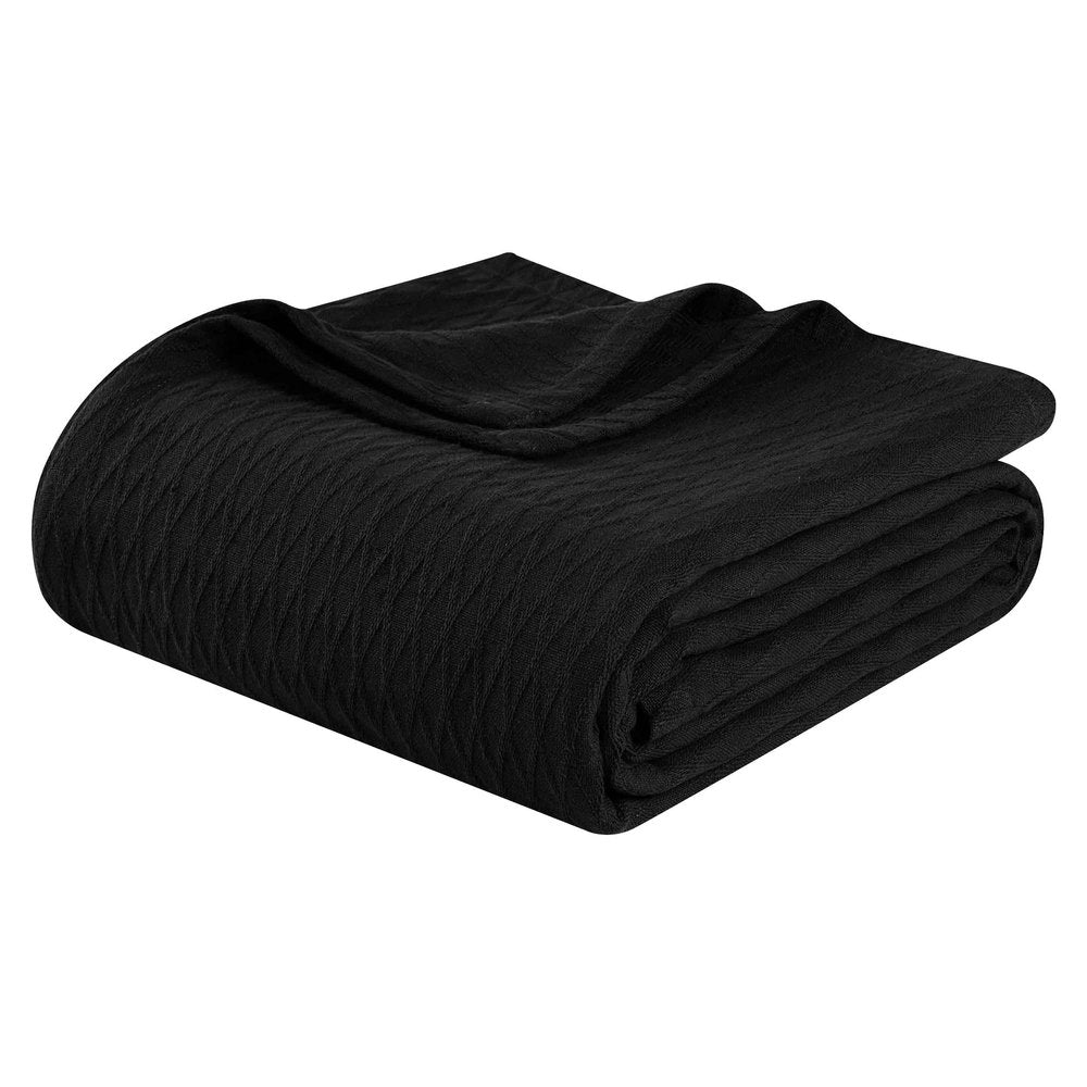Twin Black Cotton Plain Weave Geometric Blanket