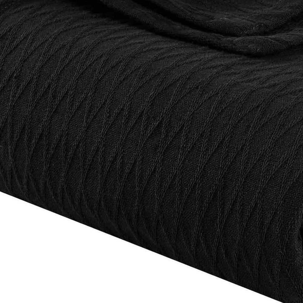 Twin Black Cotton Plain Weave Geometric Blanket
