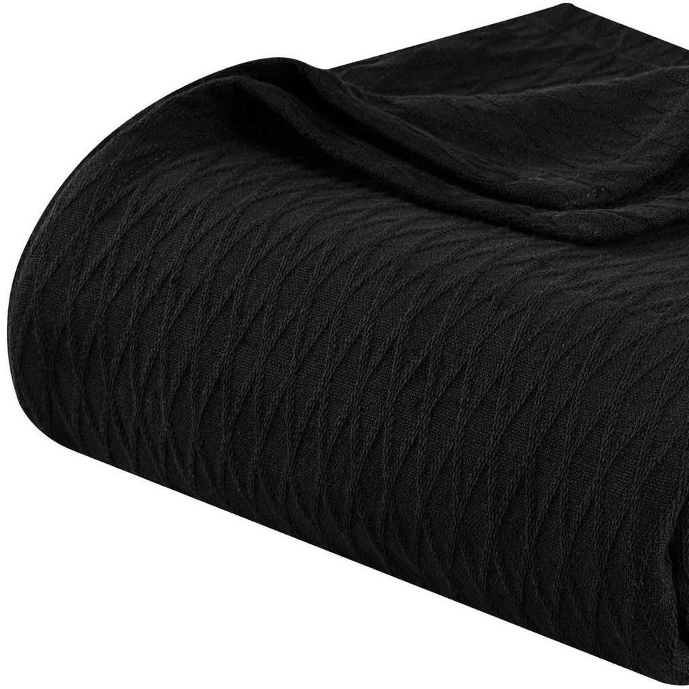 Twin Black Cotton Plain Weave Geometric Blanket