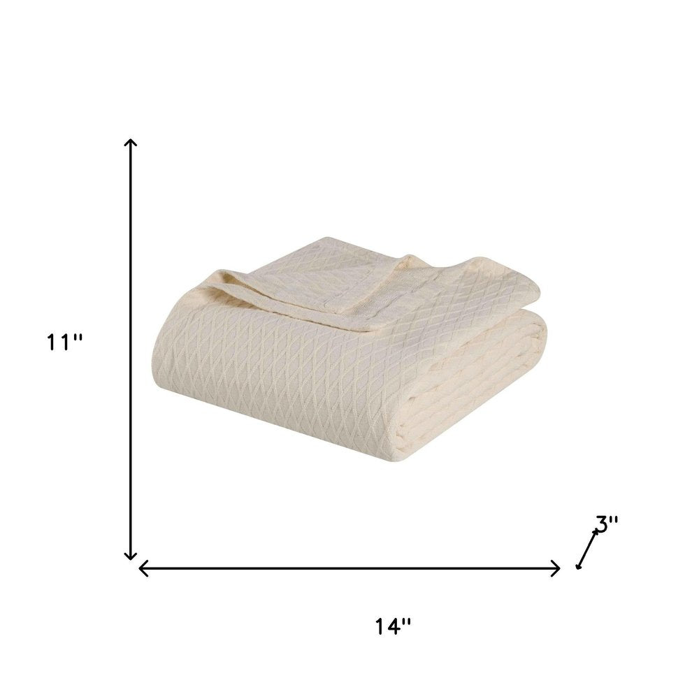 Twin Ivory Cotton Plain Weave Geometric Blanket