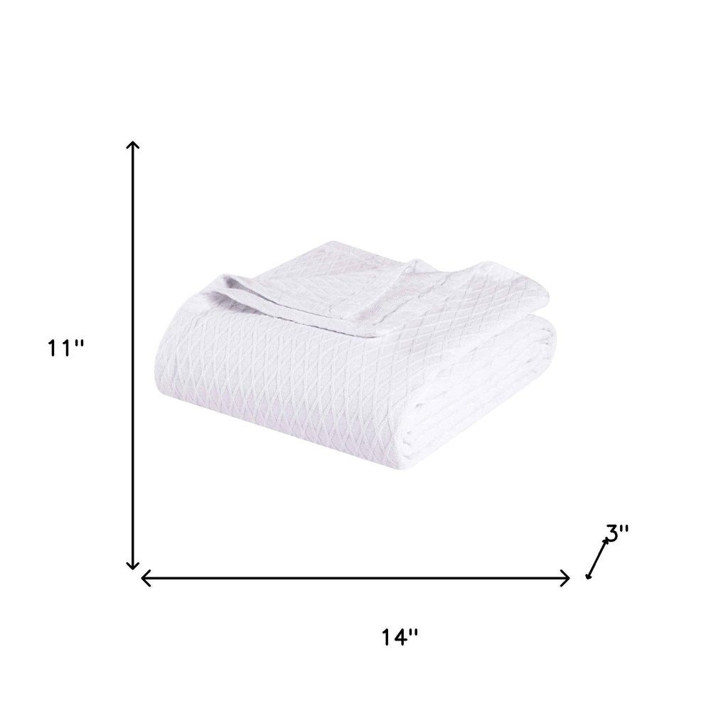 Twin White Cotton Plain Weave Geometric Blanket