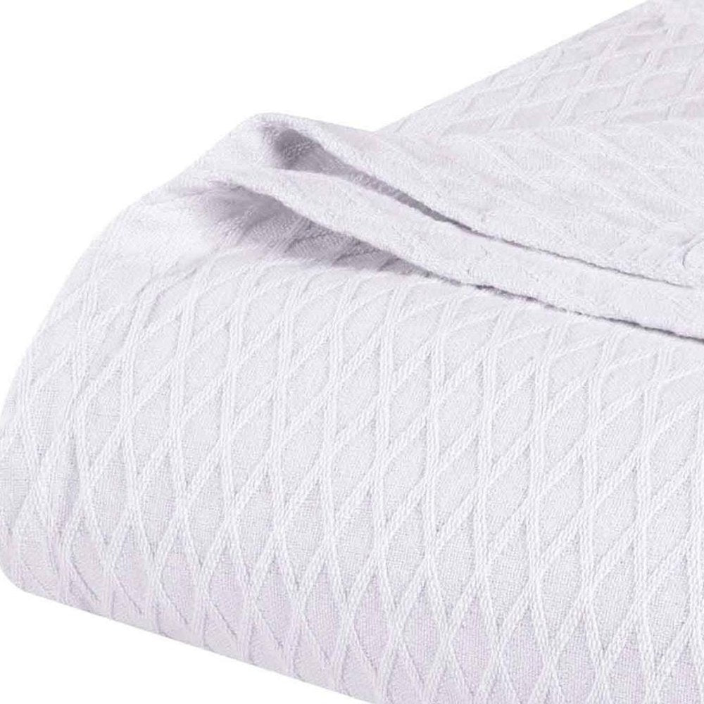 Twin White Cotton Plain Weave Geometric Blanket