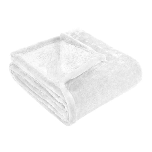 Queen White Fleece Plain Weave Plush Blanket