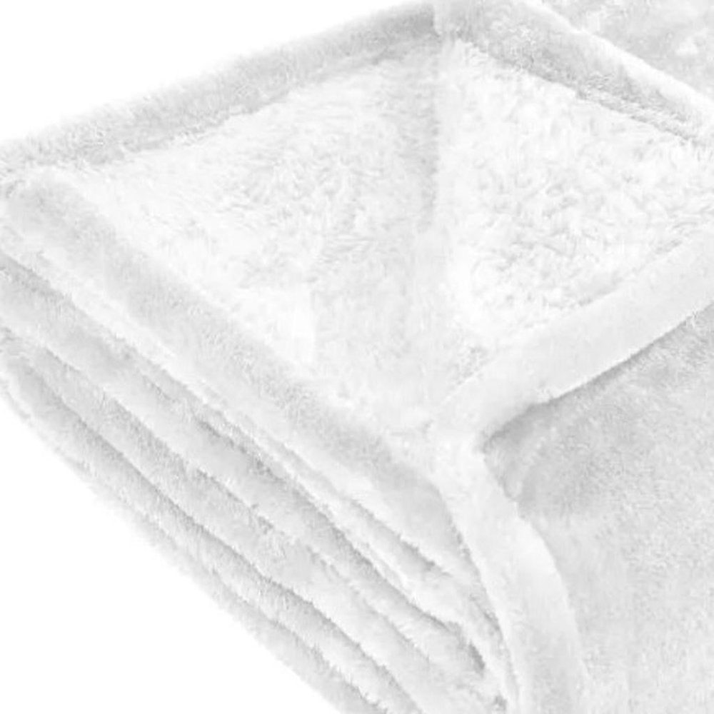 Queen White Fleece Plain Weave Plush Blanket