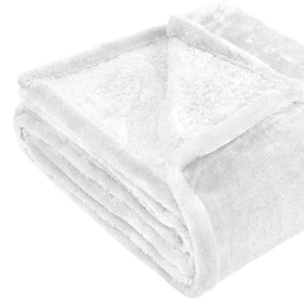 Queen White Fleece Plain Weave Plush Blanket