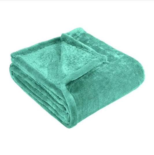 Twin Turquoise Fleece Plain Weave Plush Blanket
