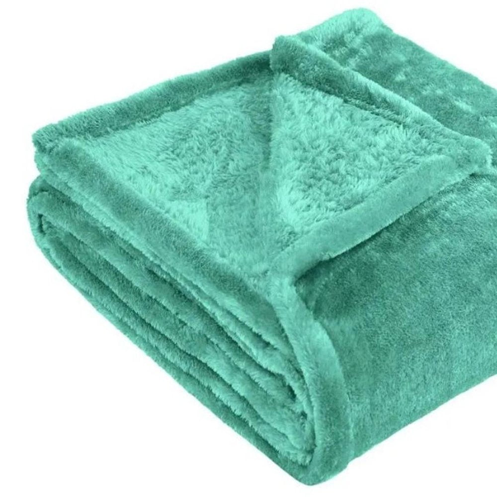 Twin Turquoise Fleece Plain Weave Plush Blanket