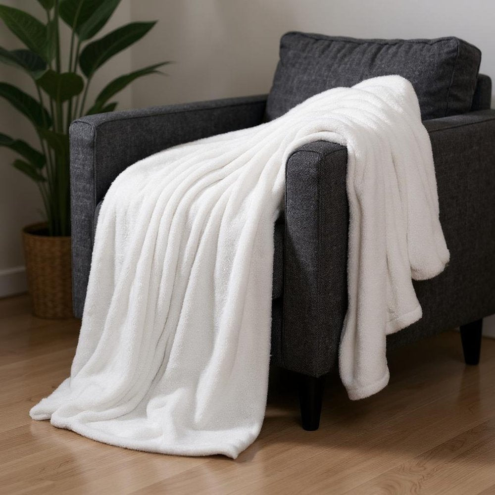 Twin White Fleece Knitted Plush Blanket
