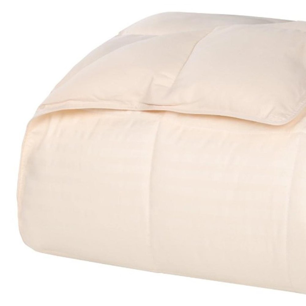 Twin Ivory Cotton Plain Weave Striped Blanket