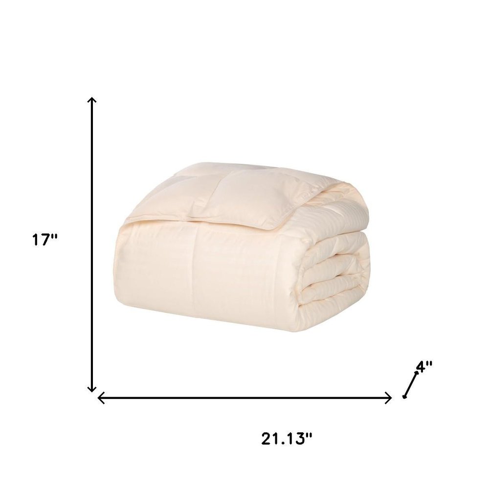 Twin Ivory Cotton Plain Weave Striped Blanket