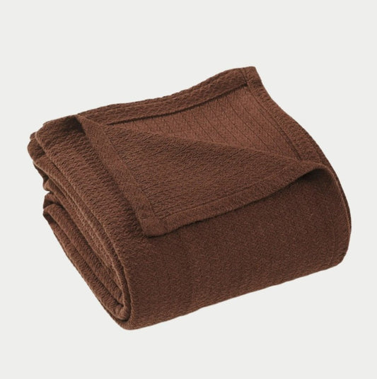 Twin Chocolate Cotton Waffle Weave Blanket