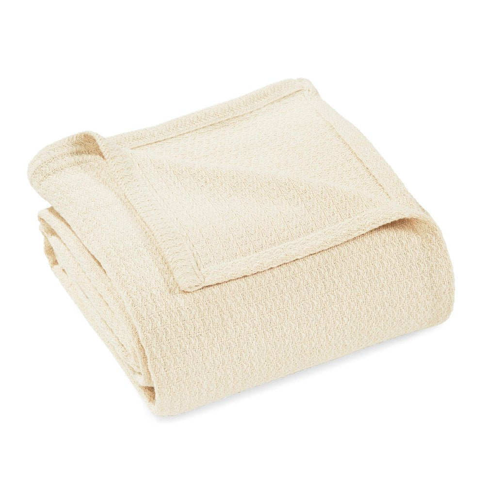 Twin Ivory Cotton Waffle Weave Blanket