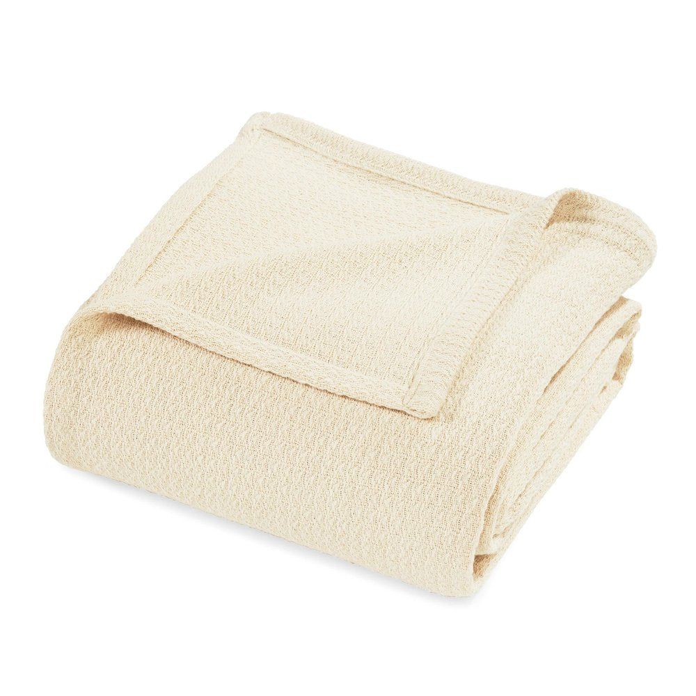Twin Ivory Cotton Waffle Weave Blanket
