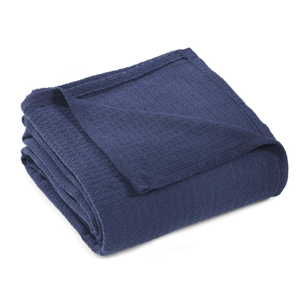 Twin Navy Blue Cotton Waffle Weave Blanket